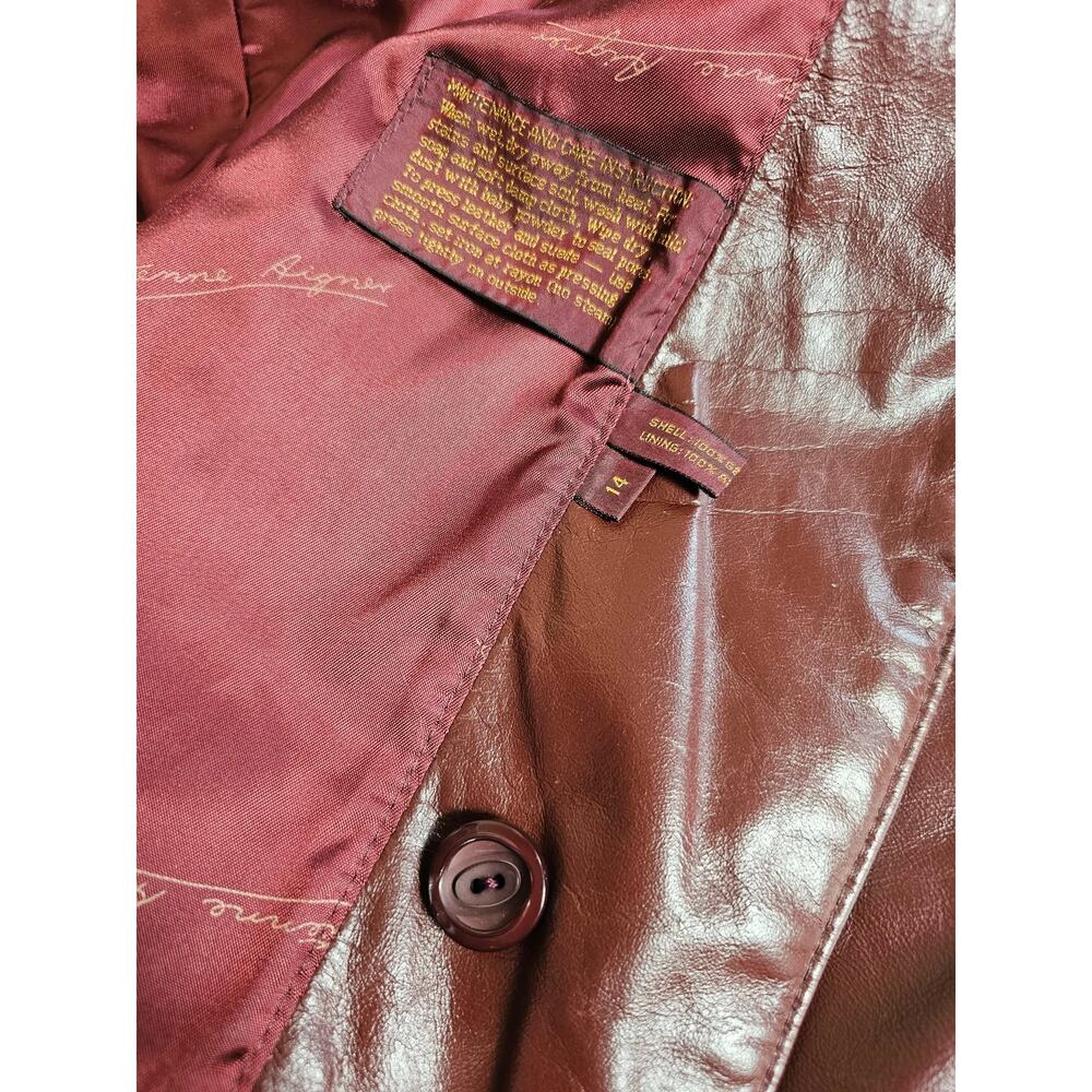 Etienne Aigner Vintage 70s Burgundy Leather Belted Trench Coat SIZE 14 Rare - Picture 10 of 11